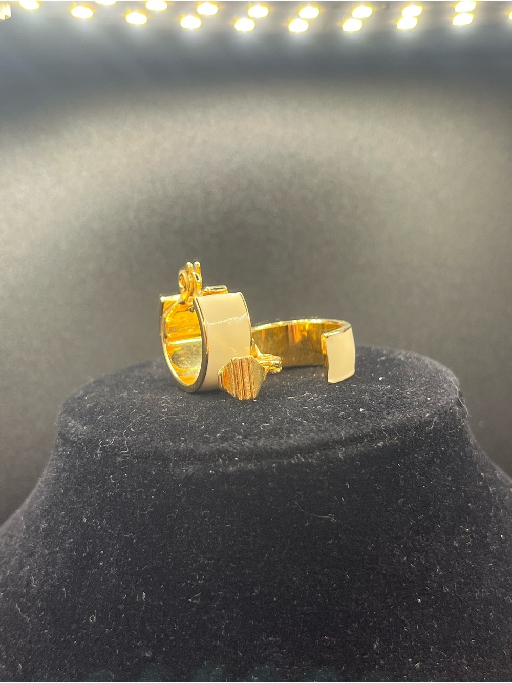 Vintage Monet Signed Hinged Clip-On Enamel Gold Tone Hoop Earrings